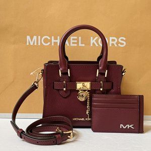 Michael Kors Hamilton XS MINI Satchel Crossbody Bag + Wallet Dark Cherry